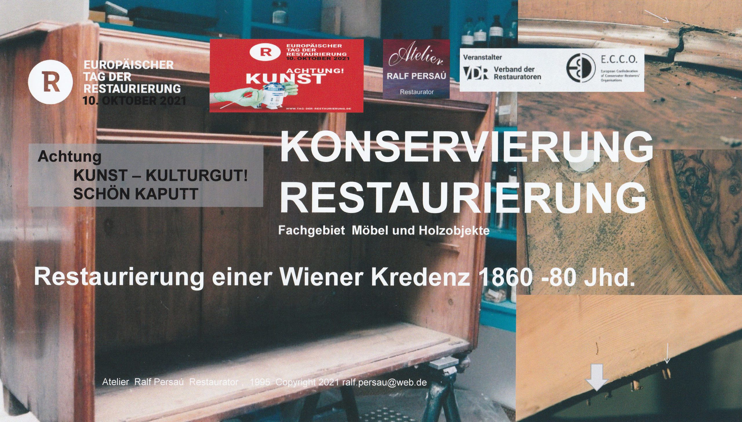 Klimageschädigte Wiener Kredenz Dokumentation Atelier Ralf Persau Restaurator. Konservierung-Restaurierung von Möbel und Holzobjekte.